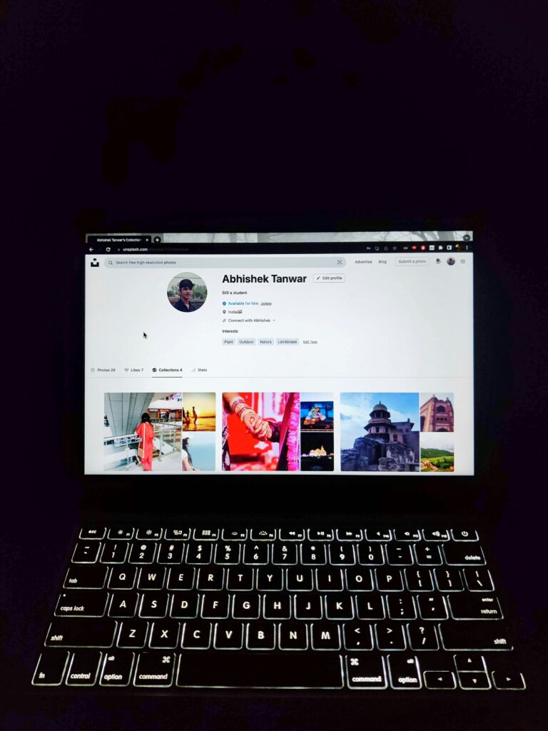 Laptop displaying an open Instagram profile on the screen