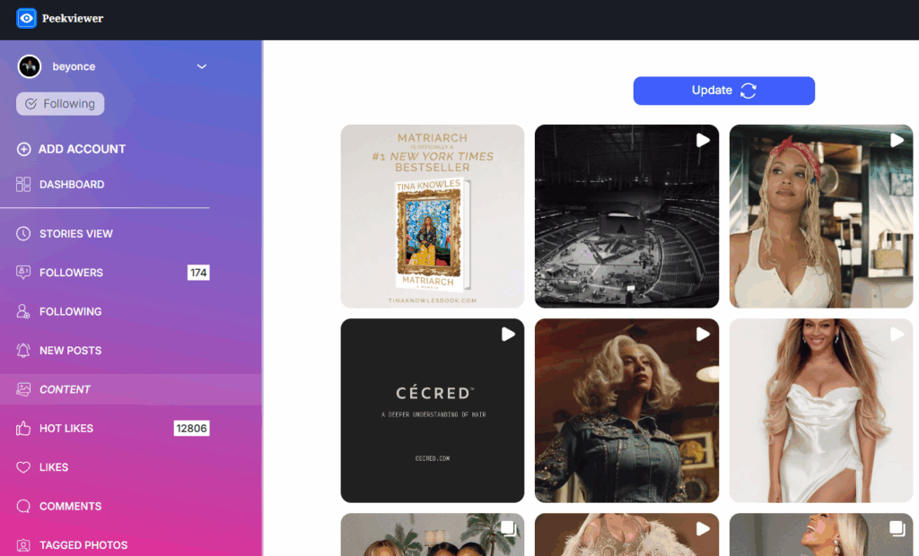 View Instagram posts in Peekviewer userspace
