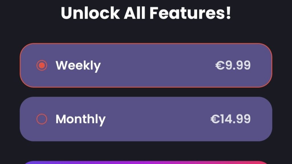 App screen showing subscription plan options